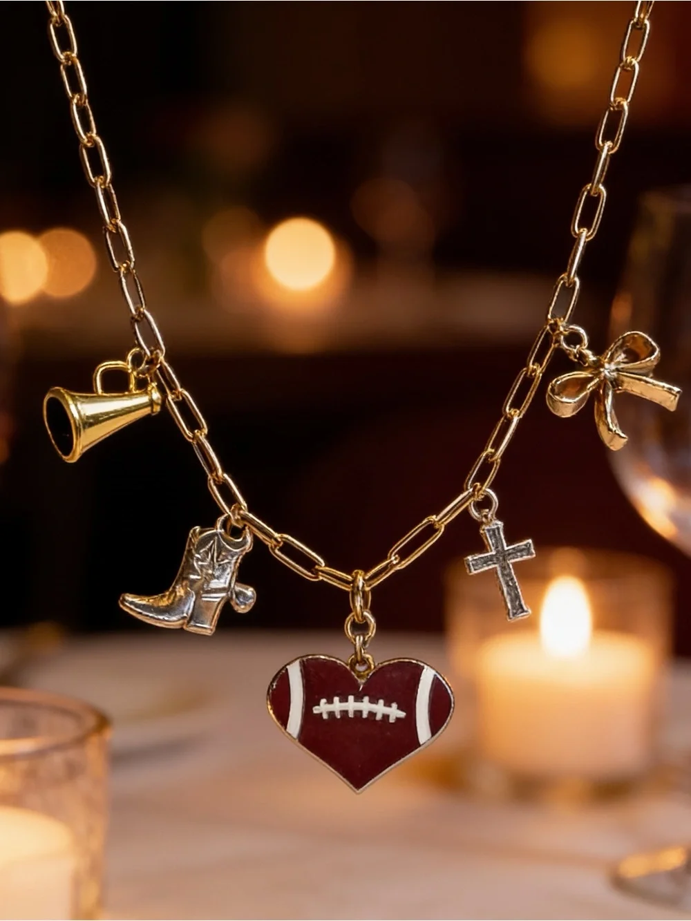 Gold Football Charm Necklace Texas Gameday Jewelry